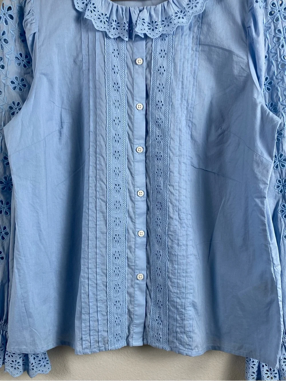 J. Crew Eyelet Trim Long Sleeve Button Up Shirt | Frozen Lake